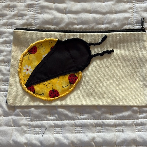 -Hand crafted Lady bug Embroidered pouch - Picture 4 of 5